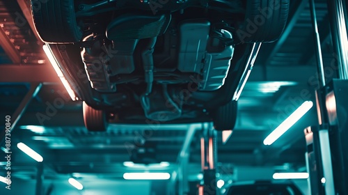 Under a car on a car lift : Generative AI