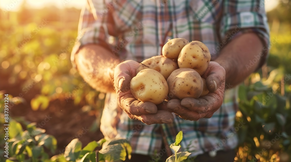Farmer holds freshly picked potatoes in the field Harvesting organic vegetables Agriculture and farming Selective focus : Generative AI Farmer holds freshly picked potatoes in the field Harvesting organic vegetables Agriculture and farming Selective focus : Generative AI