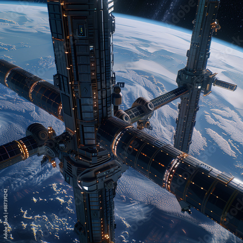 Celestial Crossroads: Modular Space Station in Orbit