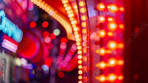 Las Vegas Neon Lights Neon flashing lights of Las Vegas Casino Flashing neon light on the famous Las Vegas Strip Red Neon Flashing Illuminated Bulbs : Generative AI