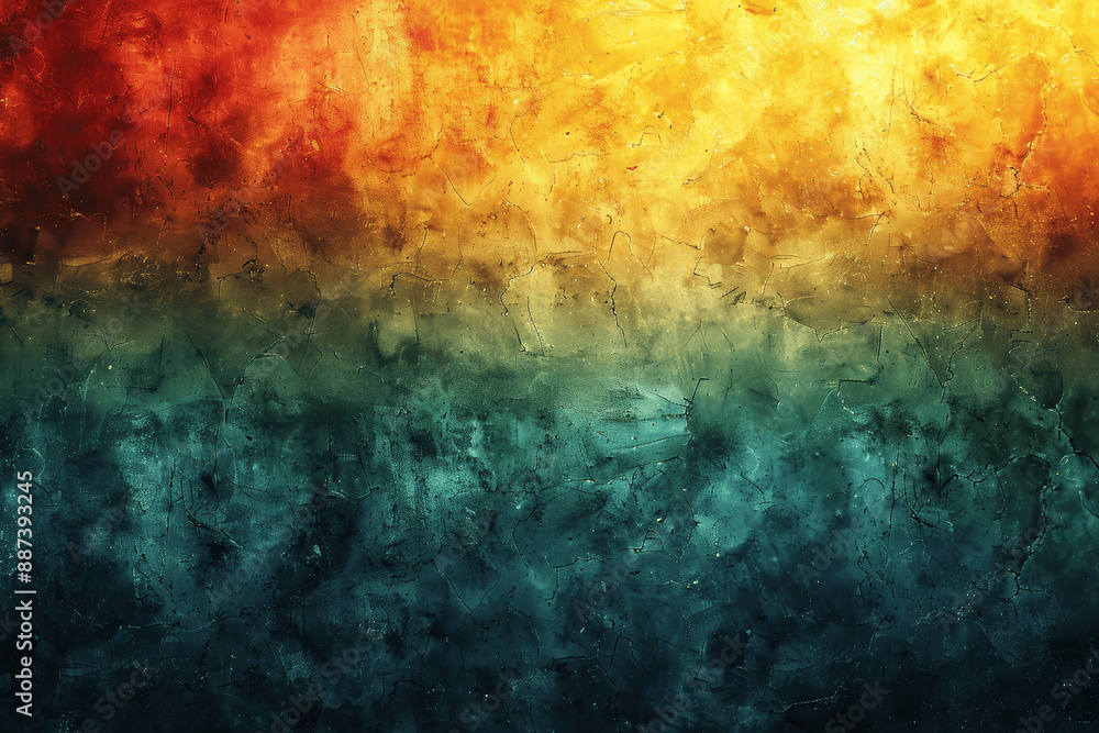 Obraz premium Gradient Orange Yellow Green Vintage Background with Grainy Texture Flat Lay