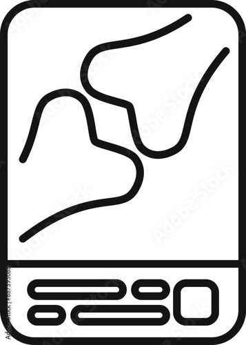 Medical tablet showing bones, x ray scan icon, outline style