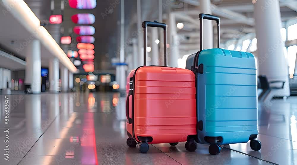Traveler’s Luggage at Airport Terminal, Ready for Departure Traveler’s Luggage at Airport Terminal, Ready for Departure