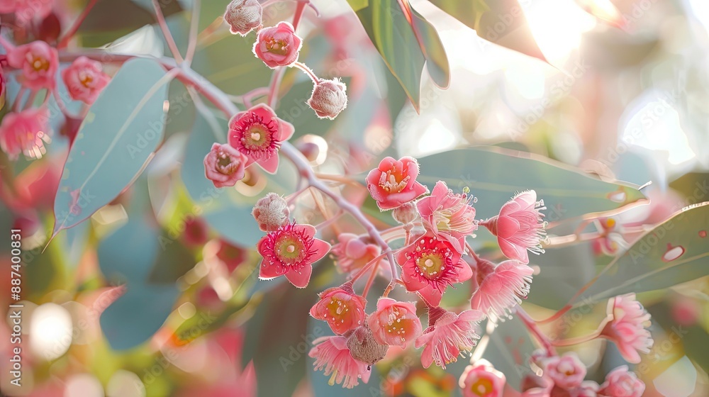 Stunning Eucalyptus Caesia silver princess or gungurru is a spectacular small weeping gum tree native to Western Australian mallee districts with candy pink flowers and silvery buds and bark Stunning Eucalyptus Caesia silver princess or gungurru is a spectacular small weeping gum tree native to Western Australian mallee districts with candy pink flowers and silvery buds and bark