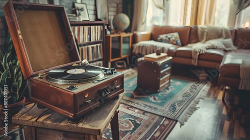 Vintage Record Player A vintage record player on a wooden table