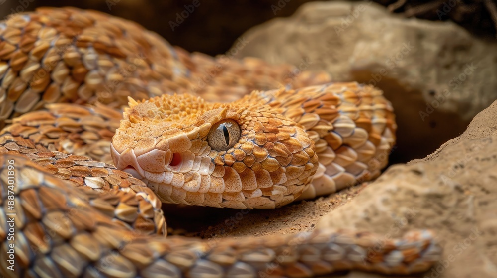 Fototapeta premium Cerastes cerastes snake commonly known as the Saharan Horned Viper or the Desert Horned Viper