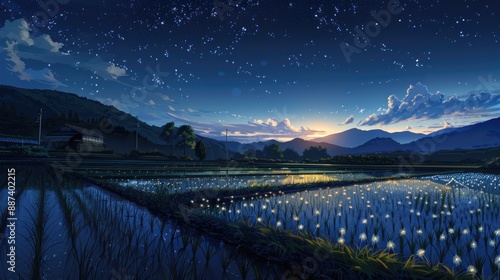 rice field view at night photo