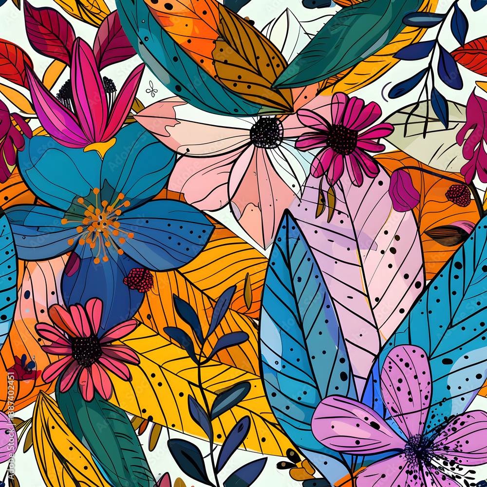 Fototapeta premium 2D flower and leaf cards in various styles