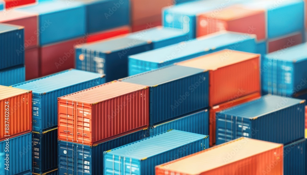 Rows of colorful cargo containers piled high at a bustling port, ideal for highlighting international shipping, supply chain operations, and freight management Rows of colorful cargo containers piled high at a bustling port, ideal for highlighting international shipping, supply chain operations, and freight management