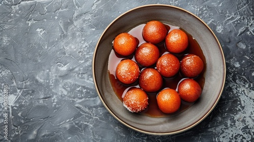 Tempting Indian Gulab jamun Presented In A Plate photo