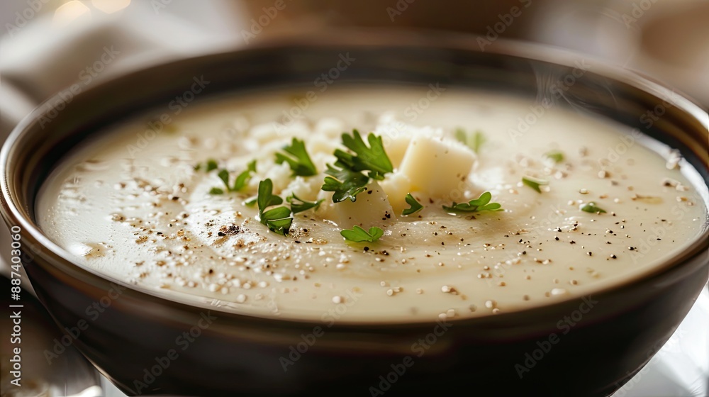 Bowl of cream soup on white table Bowl of cream soup on white table