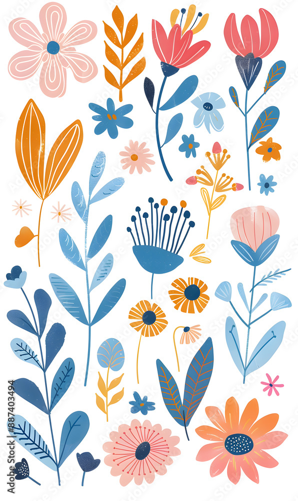 2D flower and leaf cards in various styles 2D flower and leaf cards in various styles