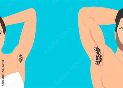 woman and man with hairy unshaved armpit  vector illustration