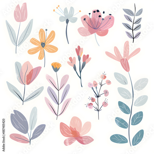 Wallpaper Mural 2D flower and leaf cards in various styles Torontodigital.ca