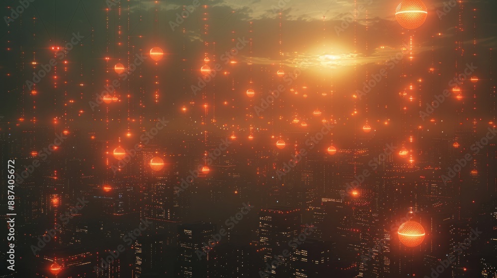 Futuristic Cityscape with Glowing Spheres Futuristic Cityscape with Glowing Spheres