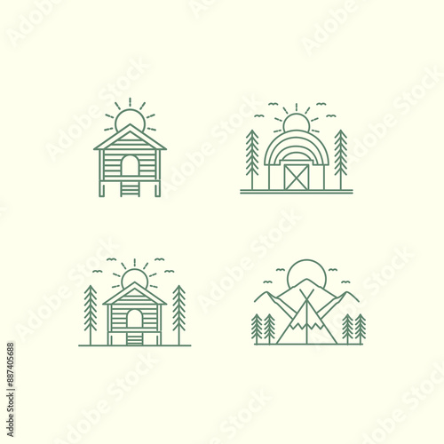 cabin house camp explore minimalist icon logo design vector