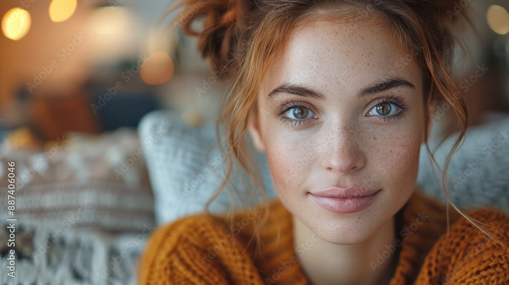 Close-up Portrait of a Woman with Freckles Close-up Portrait of a Woman with Freckles
