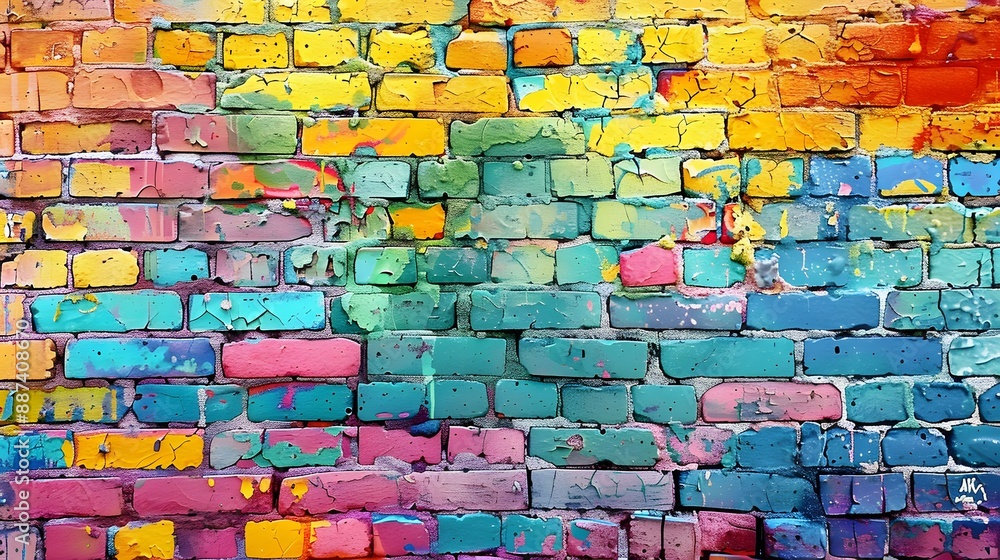 Fototapeta premium Colorful brick wall background. 