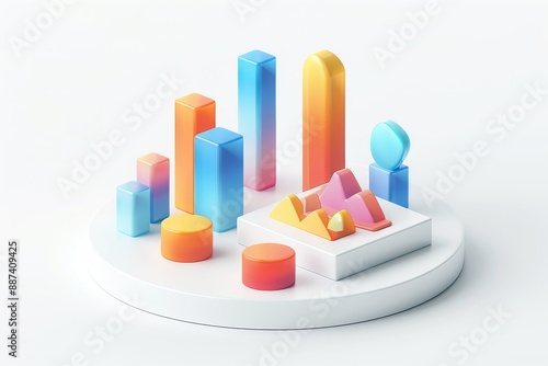 Abstract Futuristic 3D Render Minimalistic Style with Floating Geometric Shapes Isometric Design, Light Color Theme, Bright Background, and Soft Lighting