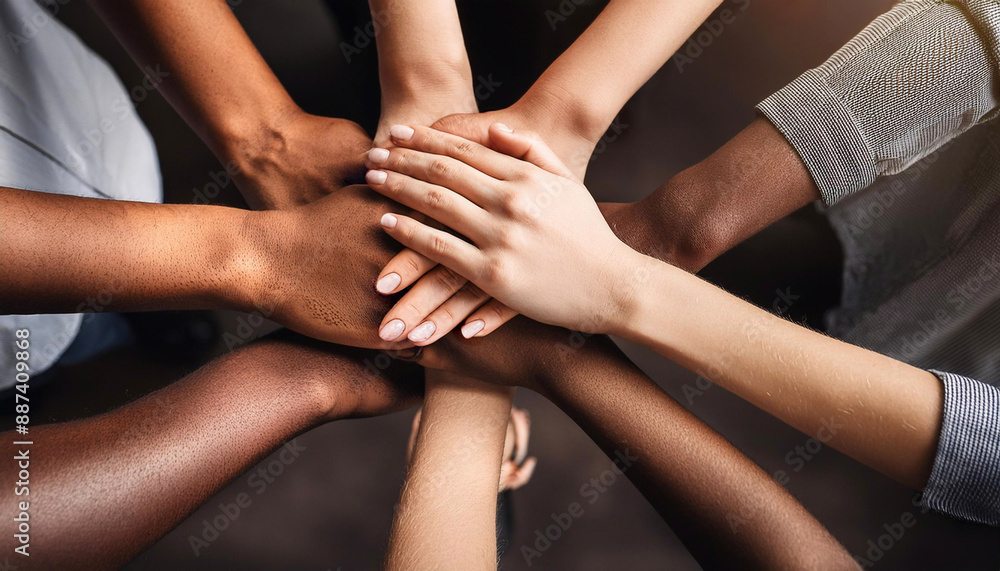 people fold their hands in unity while working together. people fold their hands in unity while working together.