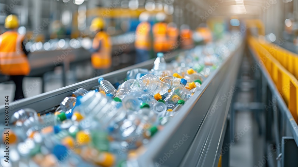 A bustling recycling center sorting and processing recyclable materials. A bustling recycling center sorting and processing recyclable materials.