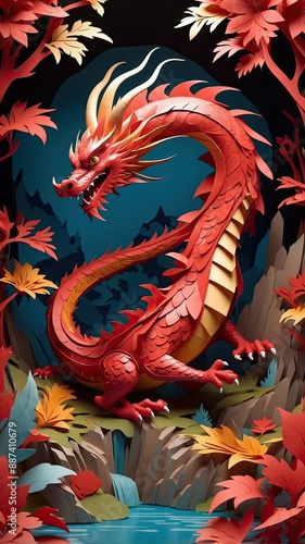 Wallpaper Mural A mesmerizing paper-cut animation of the red dragon comes to life on the screen Torontodigital.ca