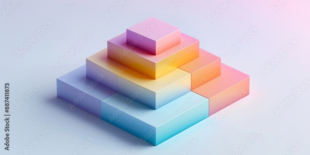 Fototapeta premium Abstract Futuristic 3D Render Minimalistic Style with Floating Geometric Shapes Isometric Design, Light Color Theme, Bright Background, and Soft Lighting