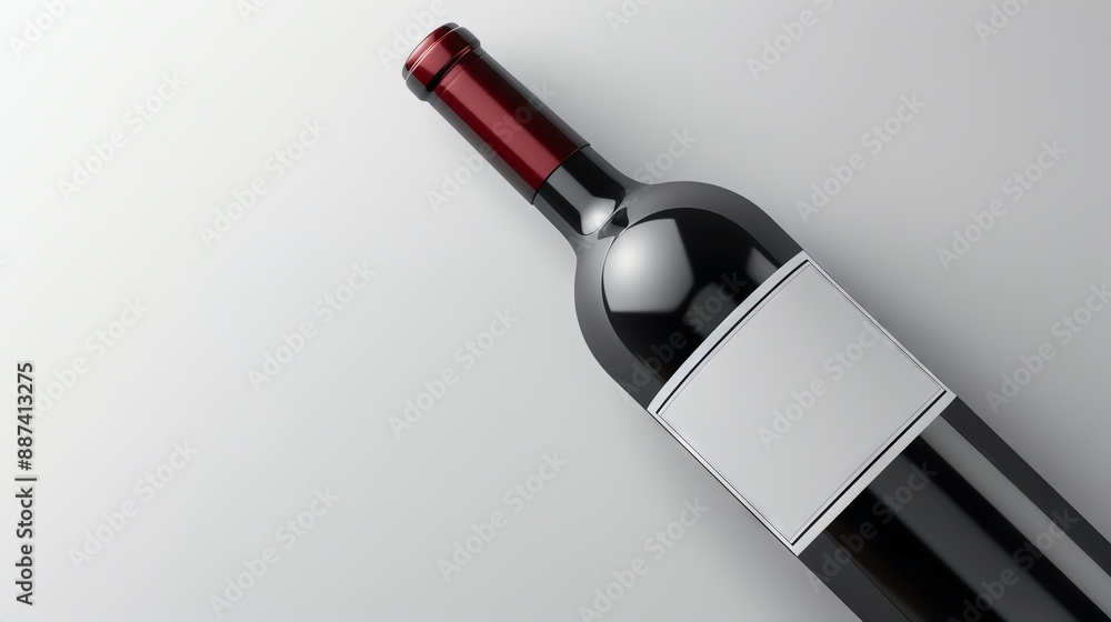 Photo realistic wine bottle, vineyard label, white backdrop, flat design illustration Photo realistic wine bottle, vineyard label, white backdrop, flat design illustration