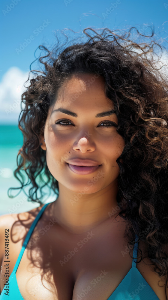 A woman with curly hair is smiling at the camera A woman with curly hair is smiling at the camera