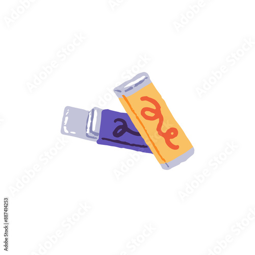 Colourful packs of sweet bubble gum. Colored packages with bubblegum sticks. Fruit chewing candies, sugar chewies. Confection. Flat isolated hand drawn vector illustration on white background
