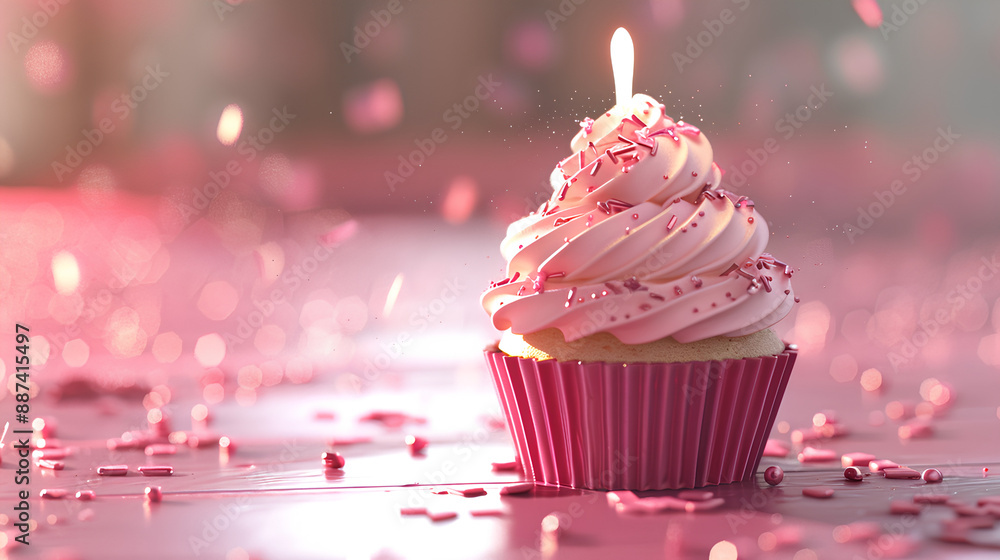 Pink Frosted Delight with Single Candle Pink Frosted Delight with Single Candle