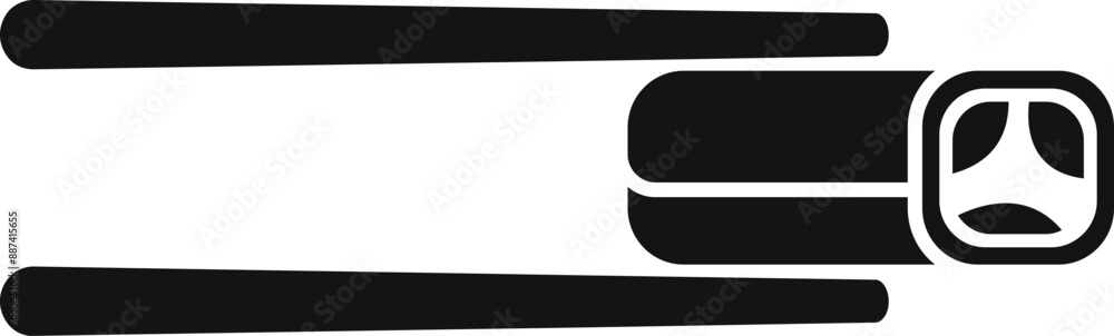 Chopsticks holding sushi roll icon in simple style isolated on white background Chopsticks holding sushi roll icon in simple style isolated on white background