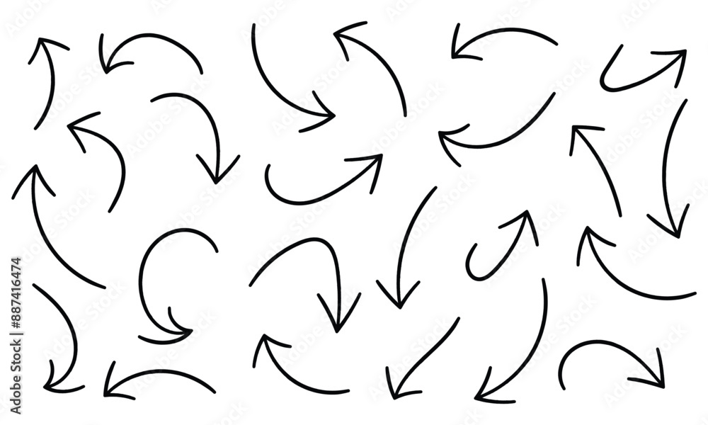 Set of black hand drawn grunge doodle spiral and curved charcoal, chalk arrows on white background. Scribble symbols of direction pointers, swirl arrow elements for infographic design in eps 10. Set of black hand drawn grunge doodle spiral and curved charcoal, chalk arrows on white background. Scribble symbols of direction pointers, swirl arrow elements for infographic design in eps 10.