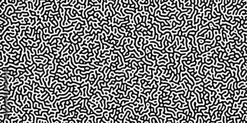 Turing reaction diffusion monochrome seamless pattern with chaotic motion .Linear design with biological shapes. Organic lines in memphis. abstract turing organic wallpaper background .	