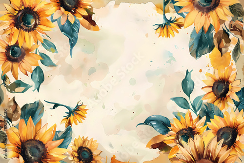 Sunflower Card design template, watercolor flower, generated ai