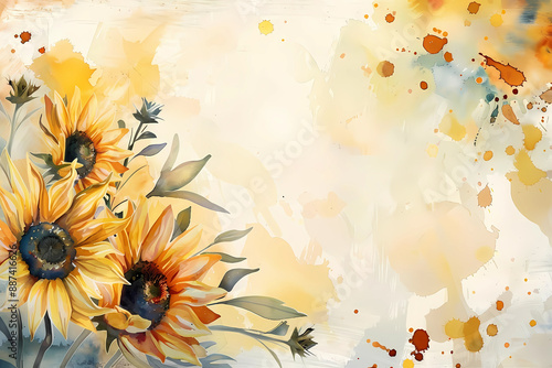 Sunflower Card design template, watercolor flower, generated ai