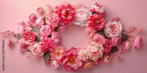 Wallpaper Mural Romantic Peony and Ranunculus Wreath with blush pink roses on a soft pink background  Torontodigital.ca