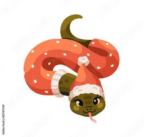 Cute snake charcater wearing Santa hat and Christmas apparel. Chinese New Yea...