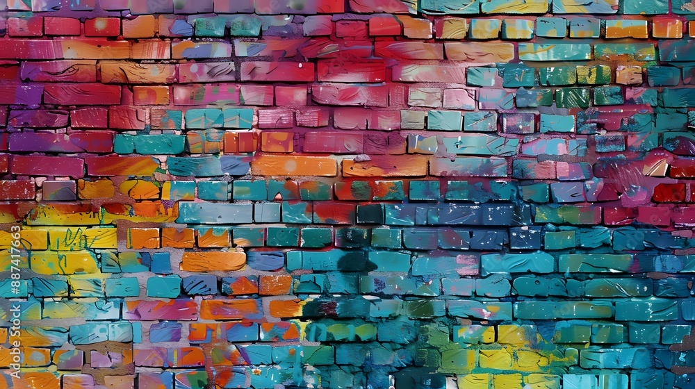 Fototapeta premium Colorful brick wall background. 