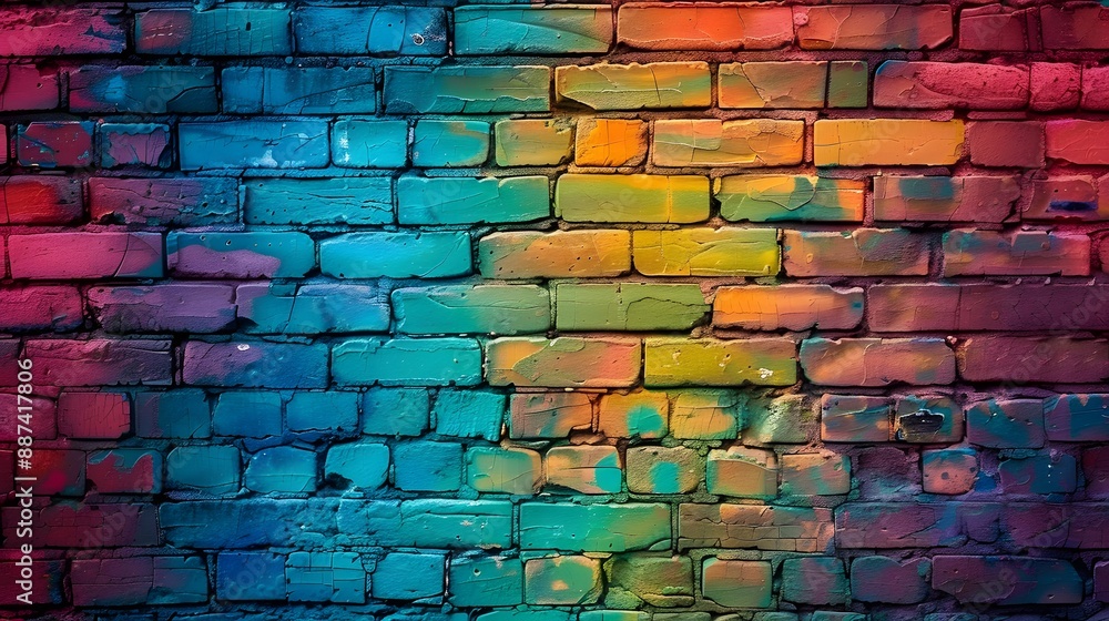 Fototapeta premium Colorful brick wall background. 