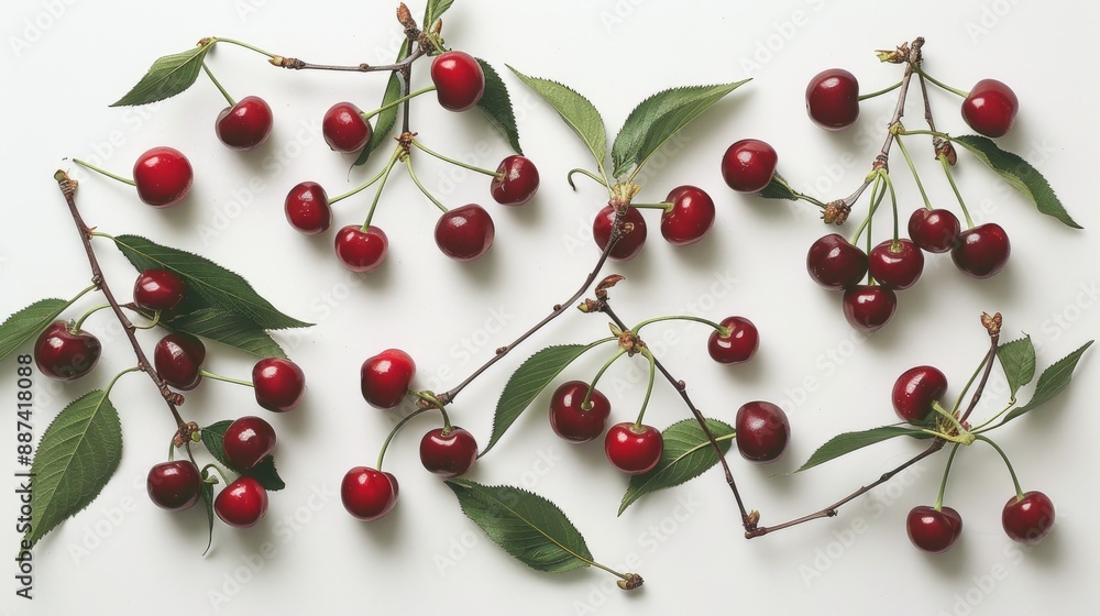 Japanese cherries on a white backdrop Japanese cherries on a white backdrop
