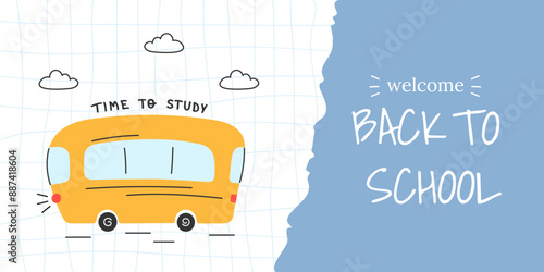 Welcome Back to school banner with school bus