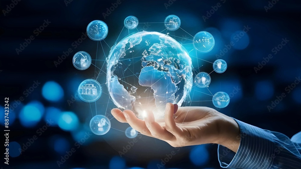 Fototapeta premium Futuristic Digital Devices Connected in Global Network