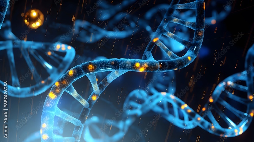 A close-up view of a human gene sequence set against a biological background, perfect for illustrating biological gene sequences and related scientific concepts. A close-up view of a human gene sequence set against a biological background, perfect for illustrating biological gene sequences and related scientific concepts.