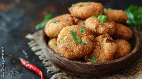 Crispy Dry Kachori with Spicy Fillings Popular Tea time Snack photo