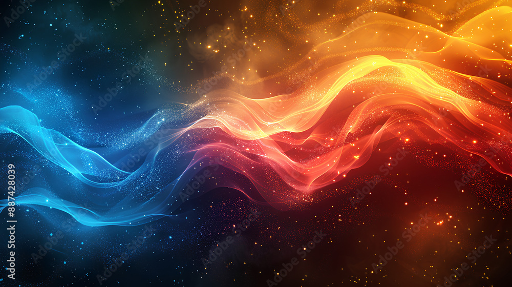 Fototapeta premium Grainy gradient background blue red yellow abstract glowing color wave black backdrop, noise texture banner poster header design Stock Illustration