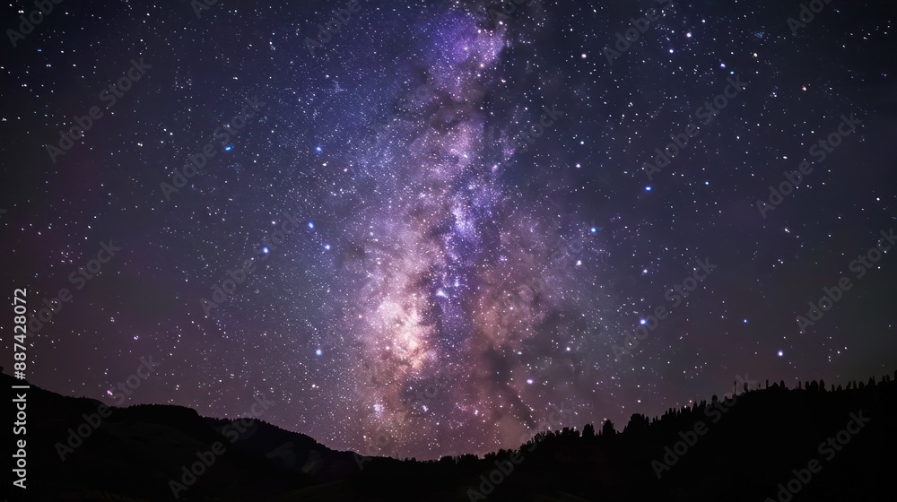Illuminated Milky Way rising above the forest silhouette Illuminated Milky Way rising above the forest silhouette
