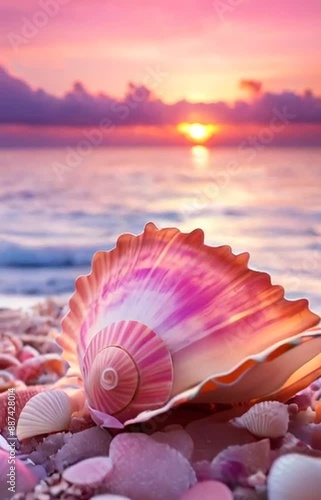 glowing seashell pinkWhite sunset shining photo