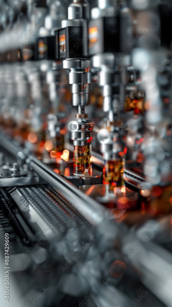 Naklejka premium A crisp detailed shot of a futuristic factory diorama with humanfaced robot figurines forging steel using light beams and conveyor belts carrying materials that seem to float and spin captured with hi