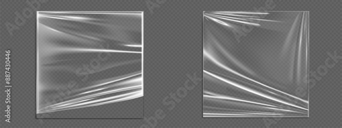 Vinyl or cd album cover. Old music record plastic overlay. Retro rough sleeve wrap. Abstract transparent texture for disc with wrinkle graphic set. White band subtle mock up template element vector